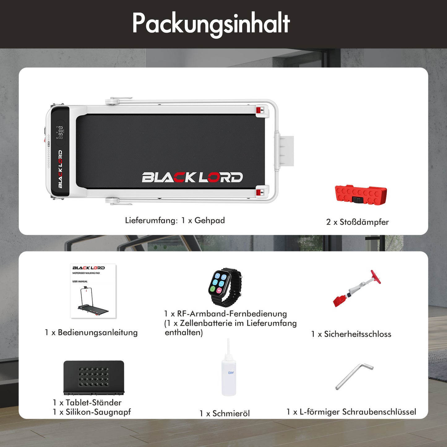 BLACK LORD Laufband Elektrisch Tretmühle Heim BüroNeigung Faltbar Weiß