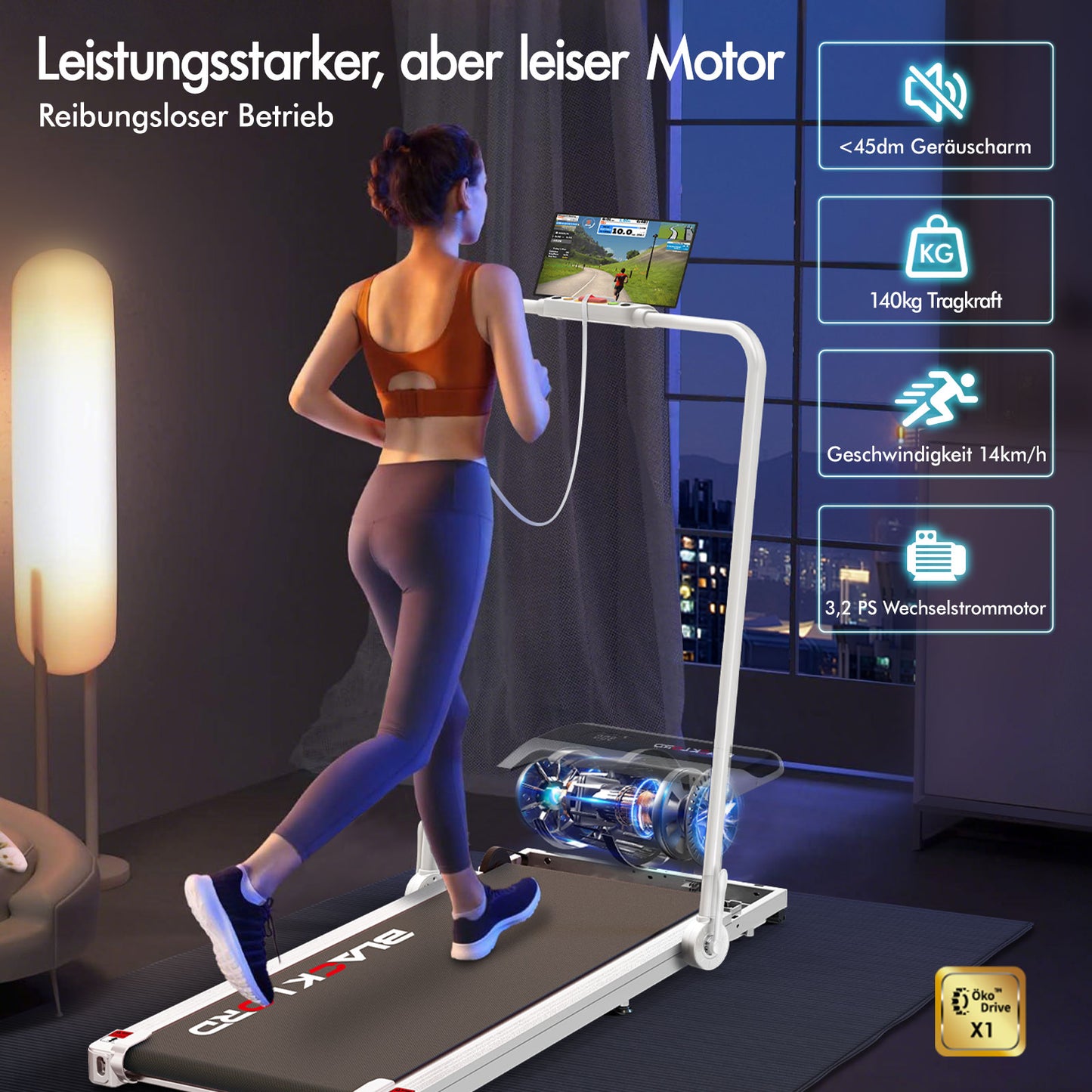 BLACK LORD Laufband Elektrisch Tretmühle Heim BüroNeigung Faltbar Weiß
