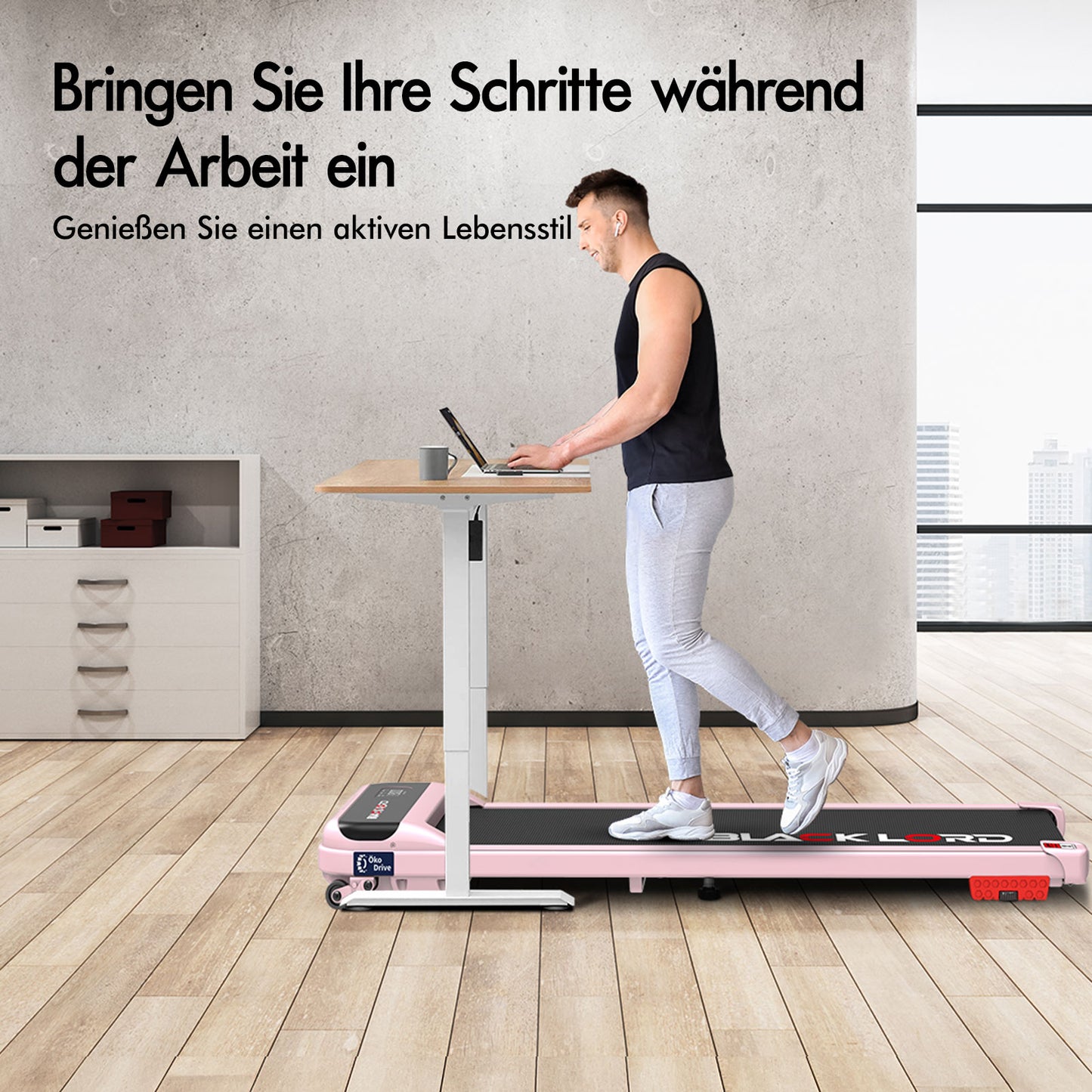 BLACK LORD Laufband Elektrisch Tretmühle  Zuhause Büro Fitnessstudio Steigung, Rosa