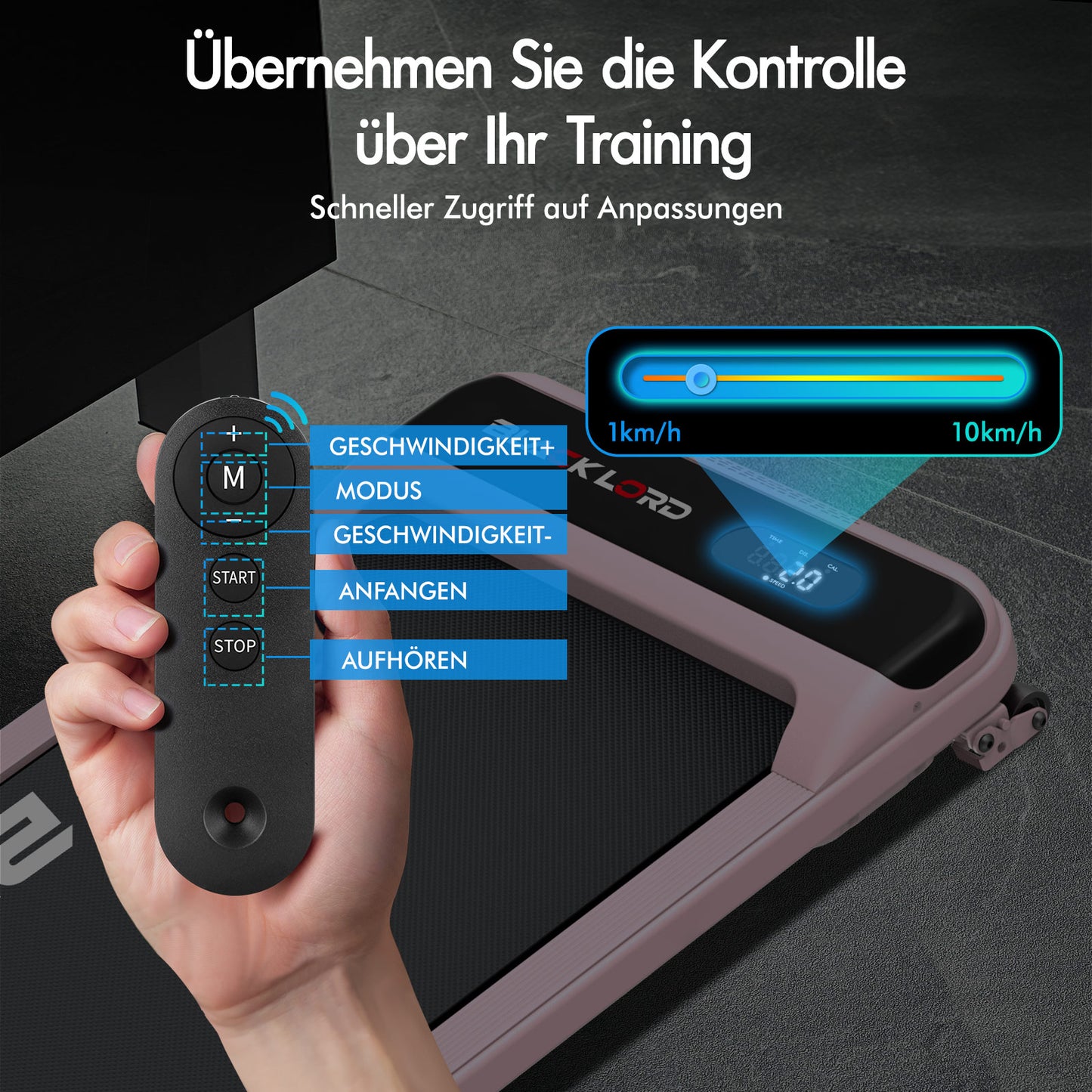 BLACK LORD Laufband Elektrisch Tretmühle  Zuhause Büro Fitnessstudio Steigung, Rosa