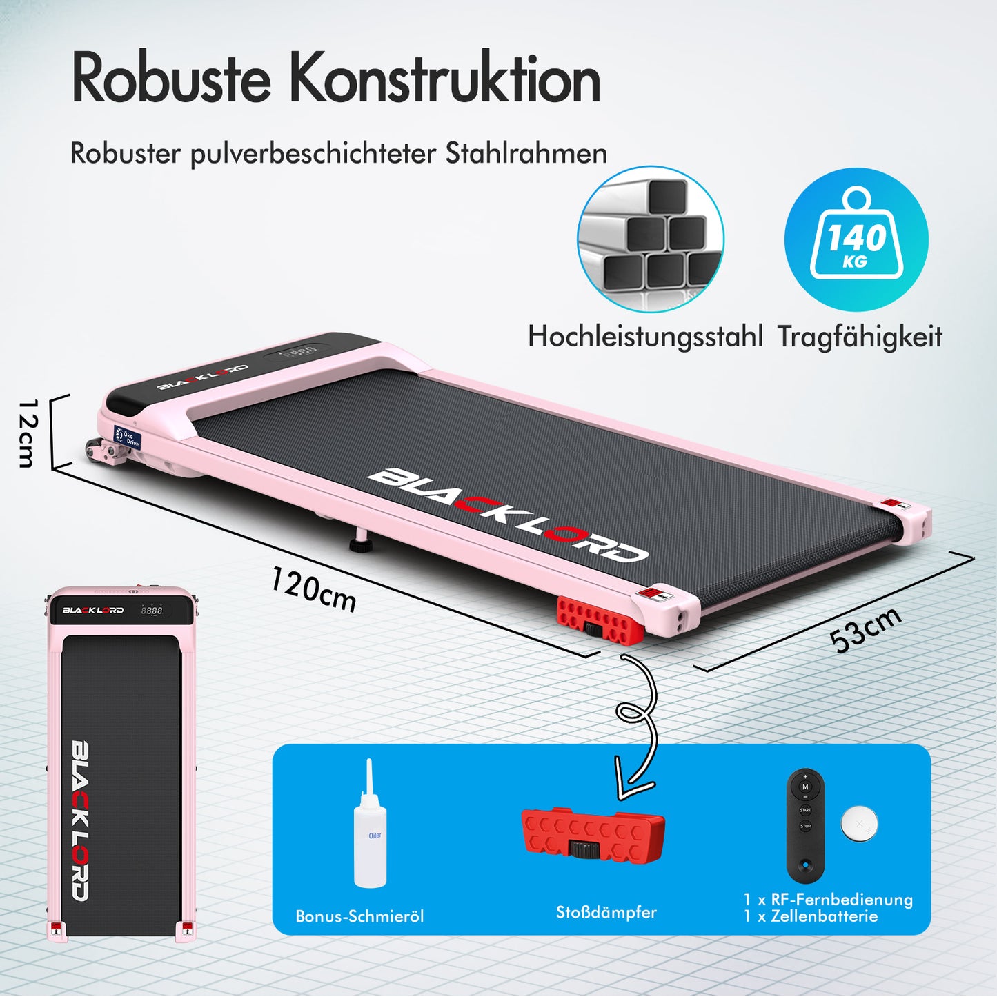 BLACK LORD Laufband Elektrisch Tretmühle Zuhause Büro Fitnessstudio Steigung, Rosa