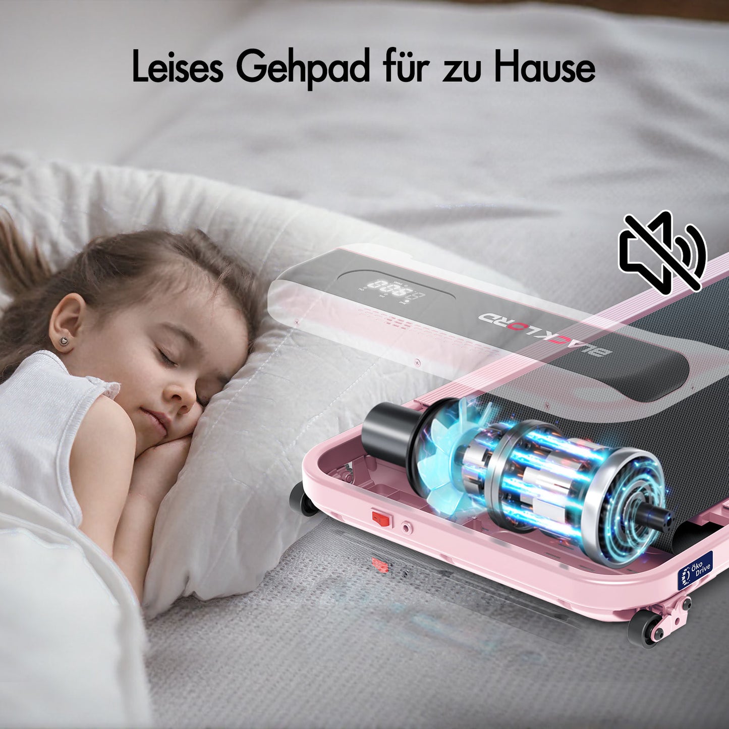 BLACK LORD Laufband Elektrisch Tretmühle  Zuhause Büro Fitnessstudio Steigung, Rosa