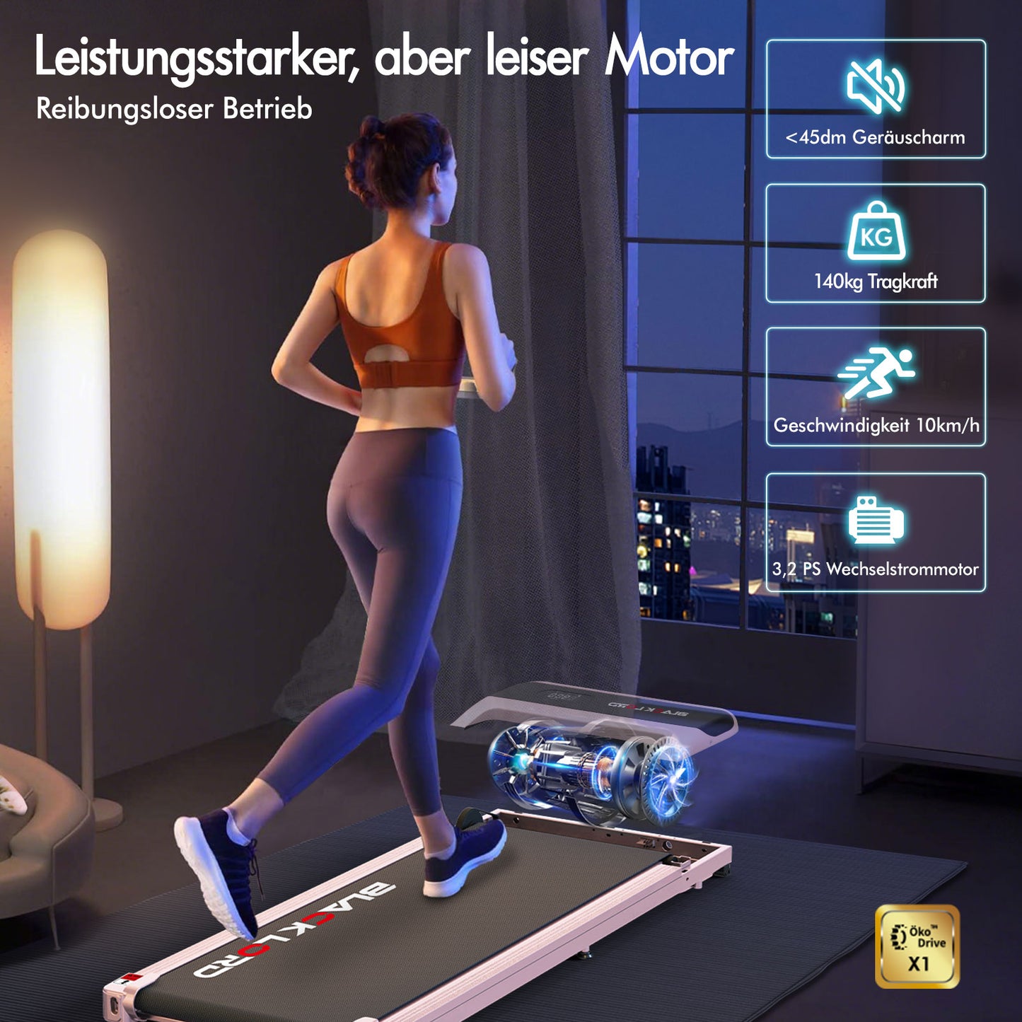 BLACK LORD Laufband Elektrisch Tretmühle  Zuhause Büro Fitnessstudio Steigung, Rosa