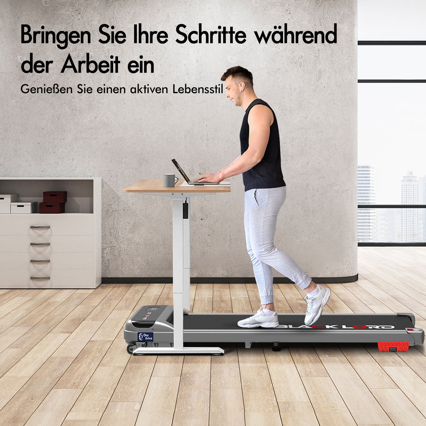 BLACK LORD Laufband Elektrisch Tretmühle  Zuhause Büro Fitnessstudio Steigung, Silber