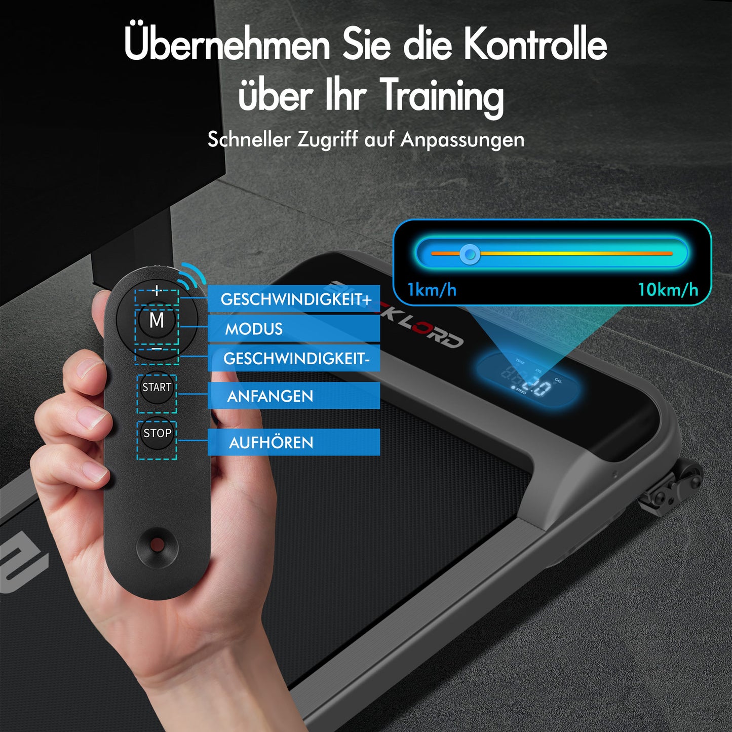 BLACK LORD Laufband Elektrisch Tretmühle  Zuhause Büro Fitnessstudio Steigung, Silber