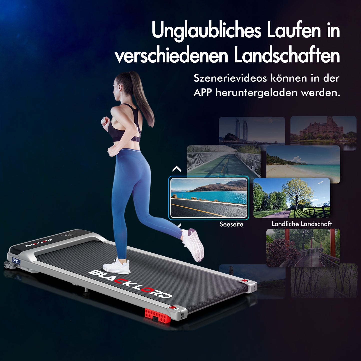 BLACK LORD Laufband Elektrisch Tretmühle  Zuhause Büro Fitnessstudio Steigung, Silber