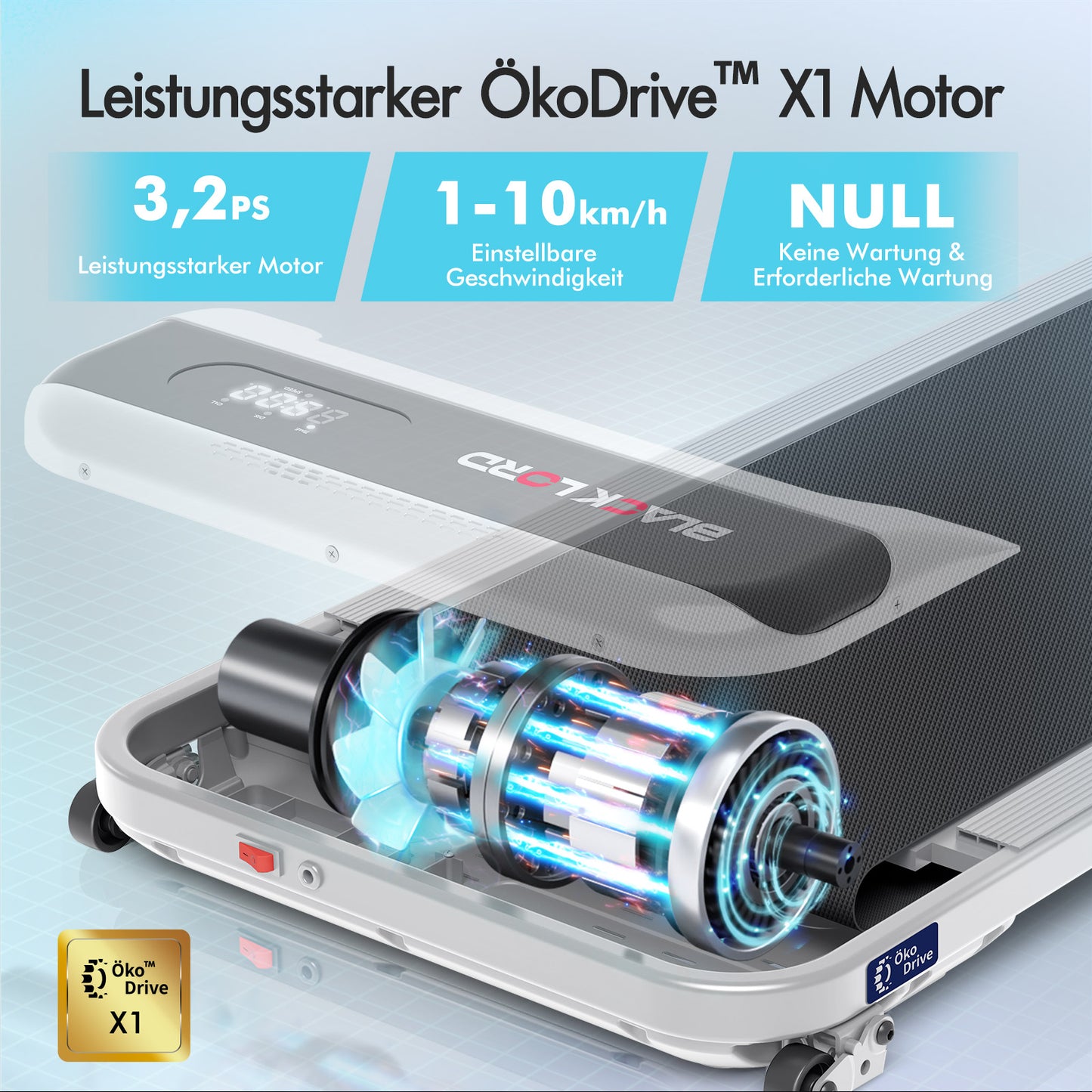 BLACK LORD Laufband Elektrisch Tretmühle  Zuhause Büro Fitnessstudio Steigung, Silber