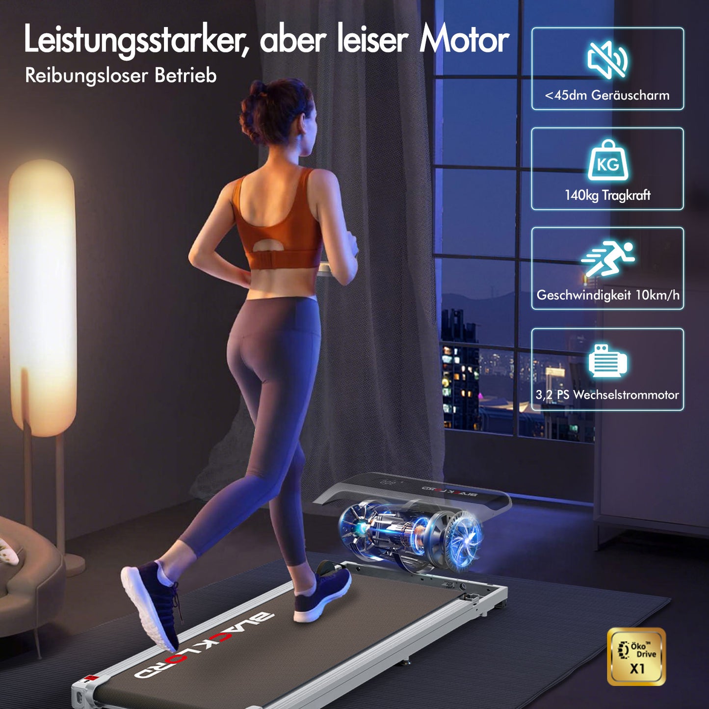 BLACK LORD Laufband Elektrisch Tretmühle  Zuhause Büro Fitnessstudio Steigung, Silber