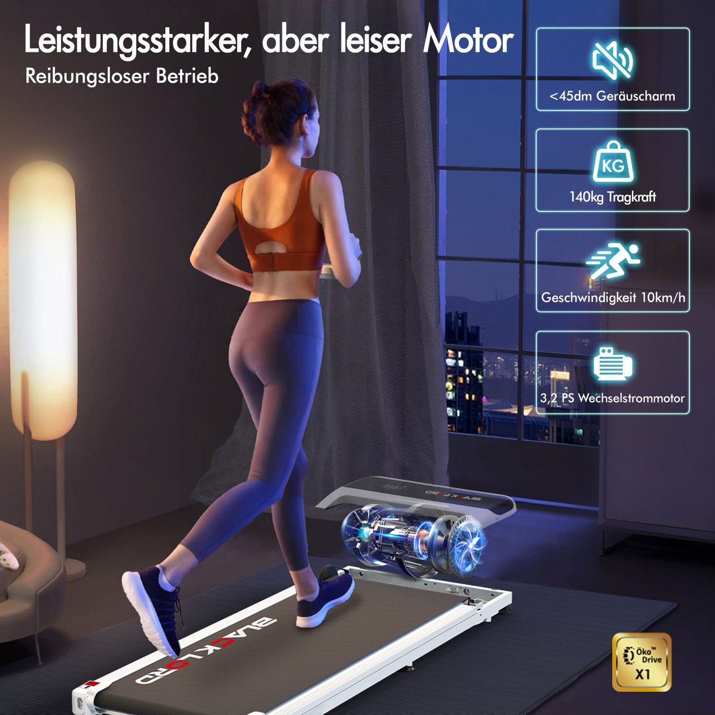 BLACK LORD Laufband Elektrisch Tretmühle  Zuhause Büro Fitnessstudio Steigung, Weiß