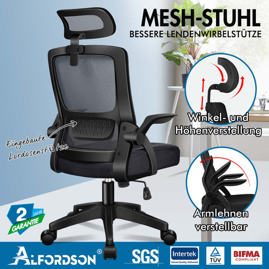 ALFORDSON Mesh-Bürostuhl Executive-Stoffsitz Neigbar für Gaming Renncomputer