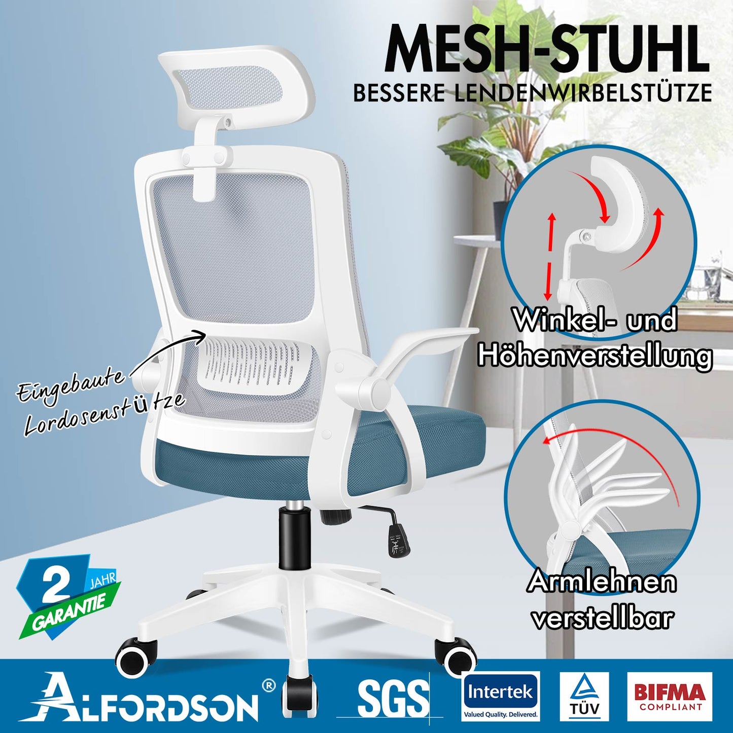 ALFORDSON Mesh-Bürostuhl Executive-Stoffsitz Neigbar für Gaming Renncomputer