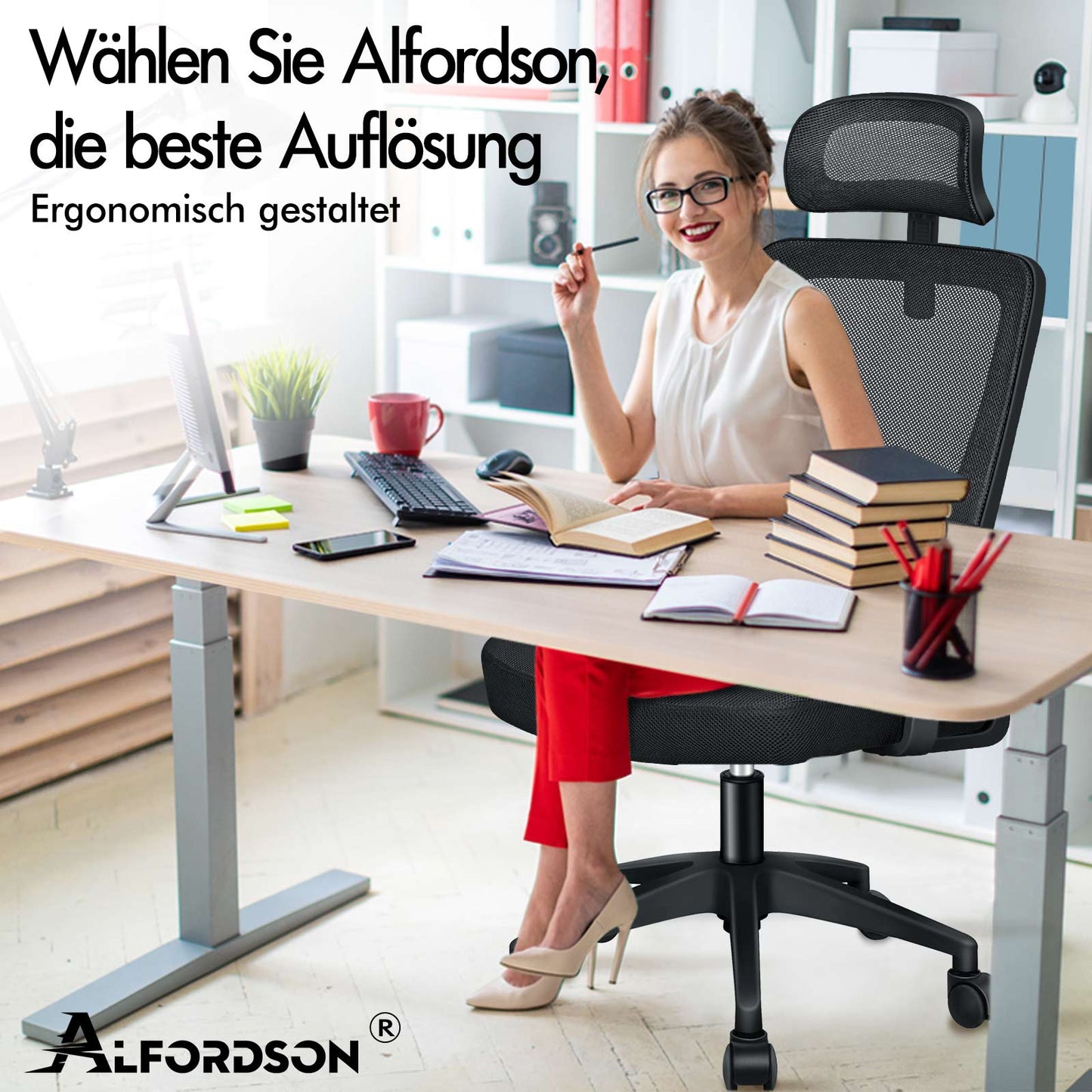 ALFORDSON Mesh-Bürostuhl Executive-Stoffsitz Neigbar für Gaming Renncomputer