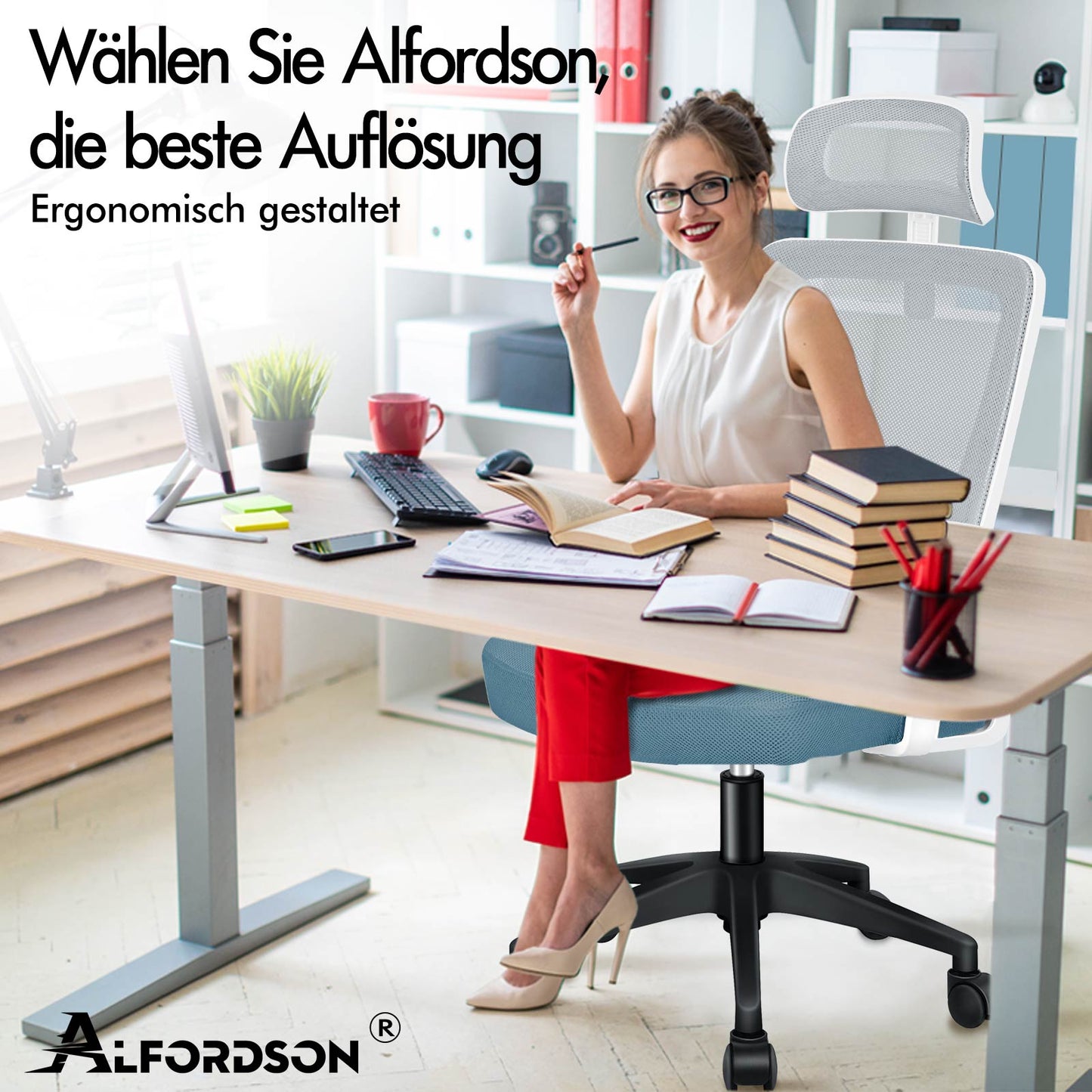 ALFORDSON Mesh-Bürostuhl Executive-Stoffsitz Neigbar für Gaming Renncomputer