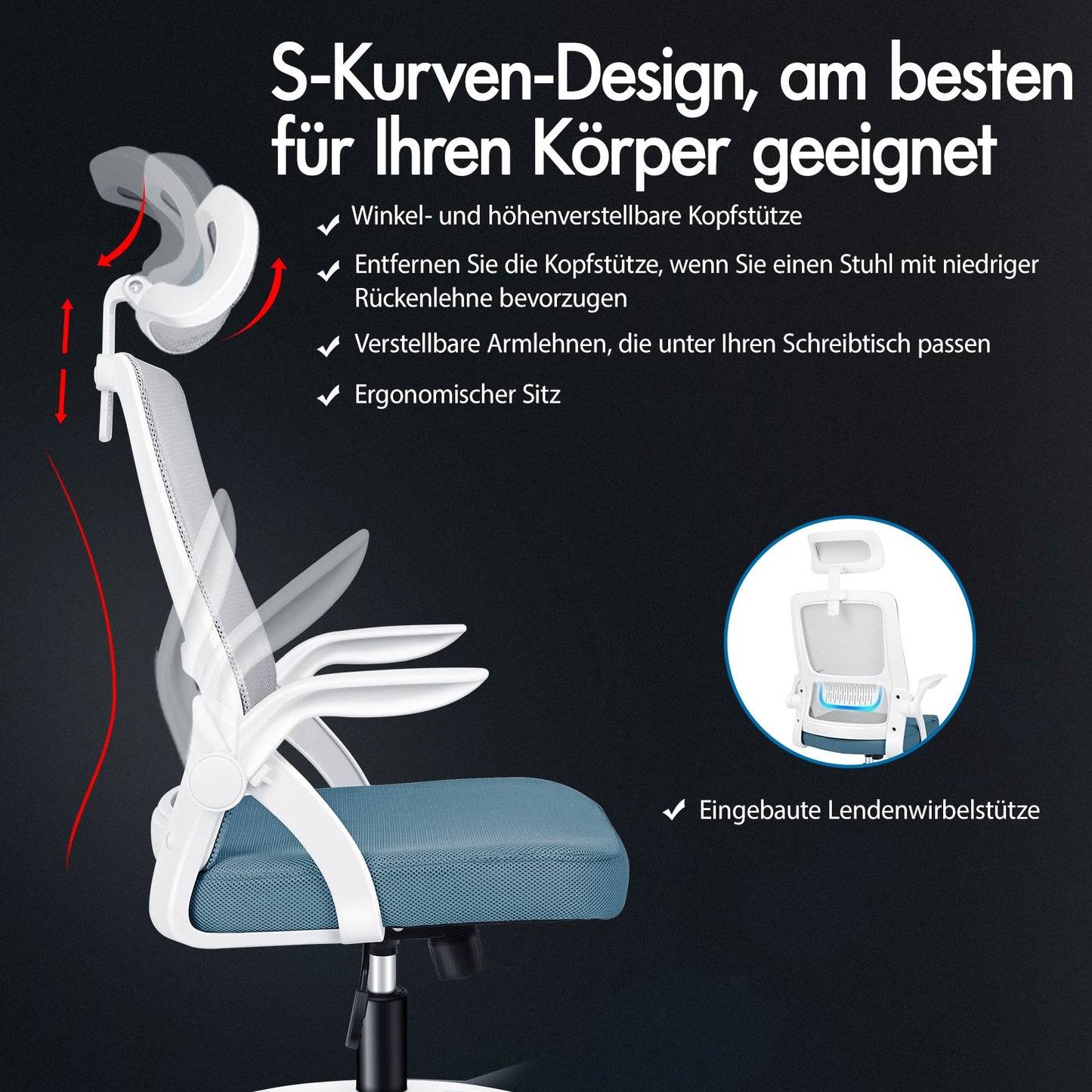 ALFORDSON Mesh-Bürostuhl Executive-Stoffsitz Neigbar für Gaming Renncomputer