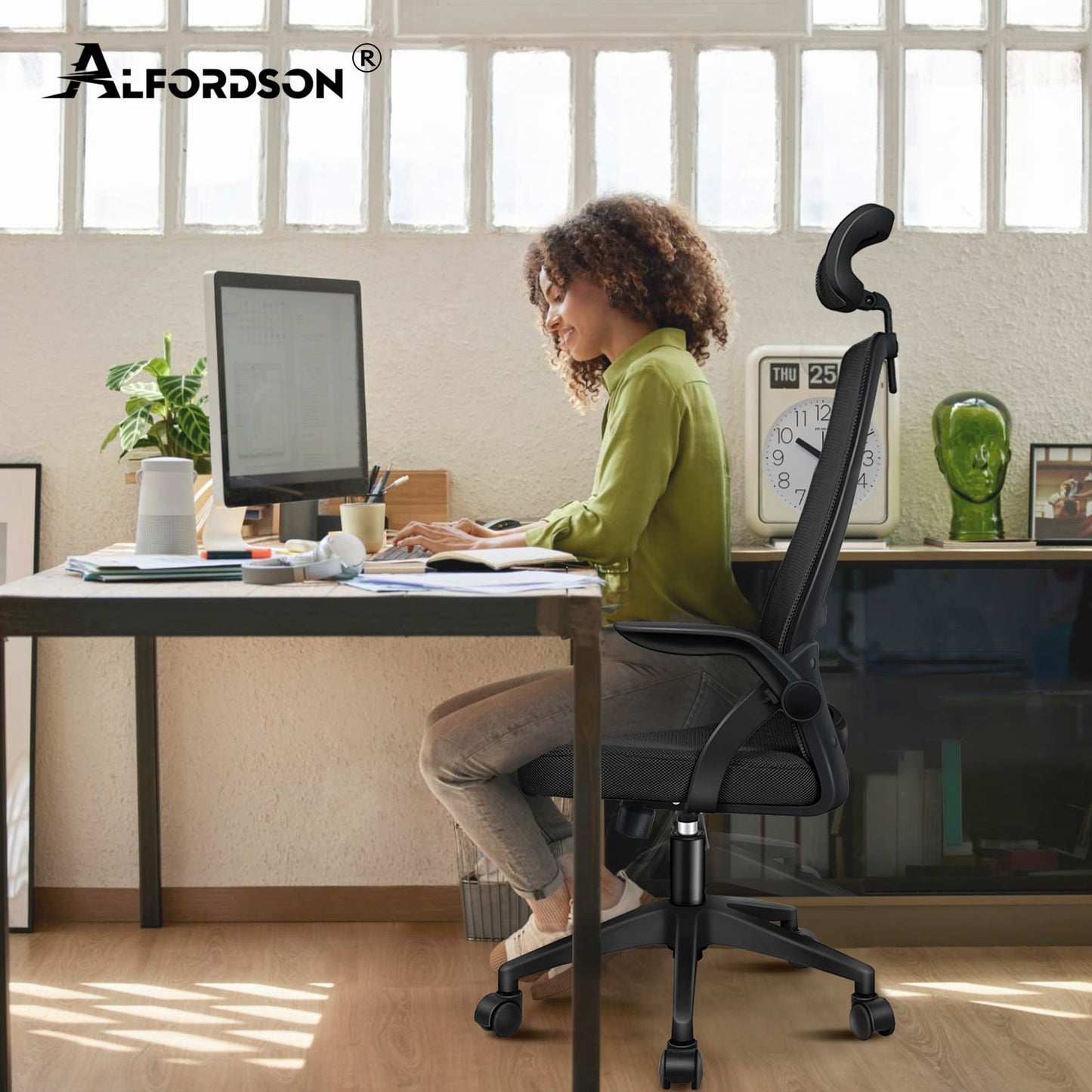 ALFORDSON Mesh-Bürostuhl Executive-Stoffsitz Neigbar für Gaming Renncomputer