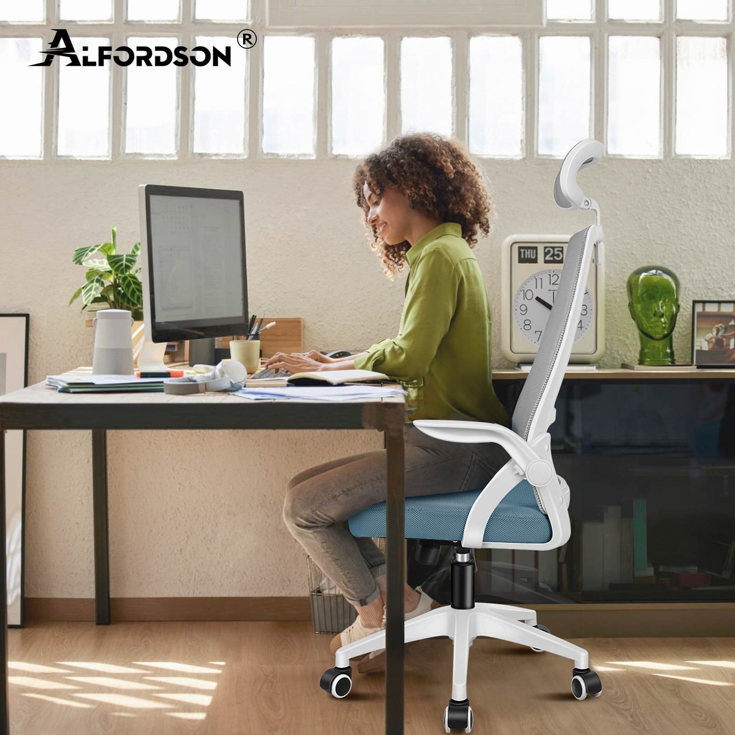 ALFORDSON Mesh-Bürostuhl Executive-Stoffsitz Neigbar für Gaming Renncomputer