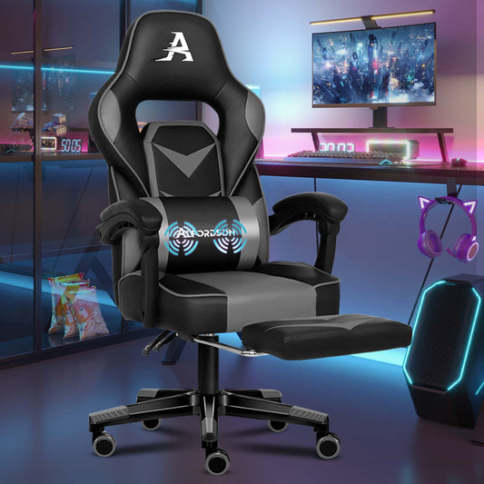 ALFORDSON Gaming-Stuhl Bürostuhl Dicke Polsterung Fußstütze Exekutive Grau