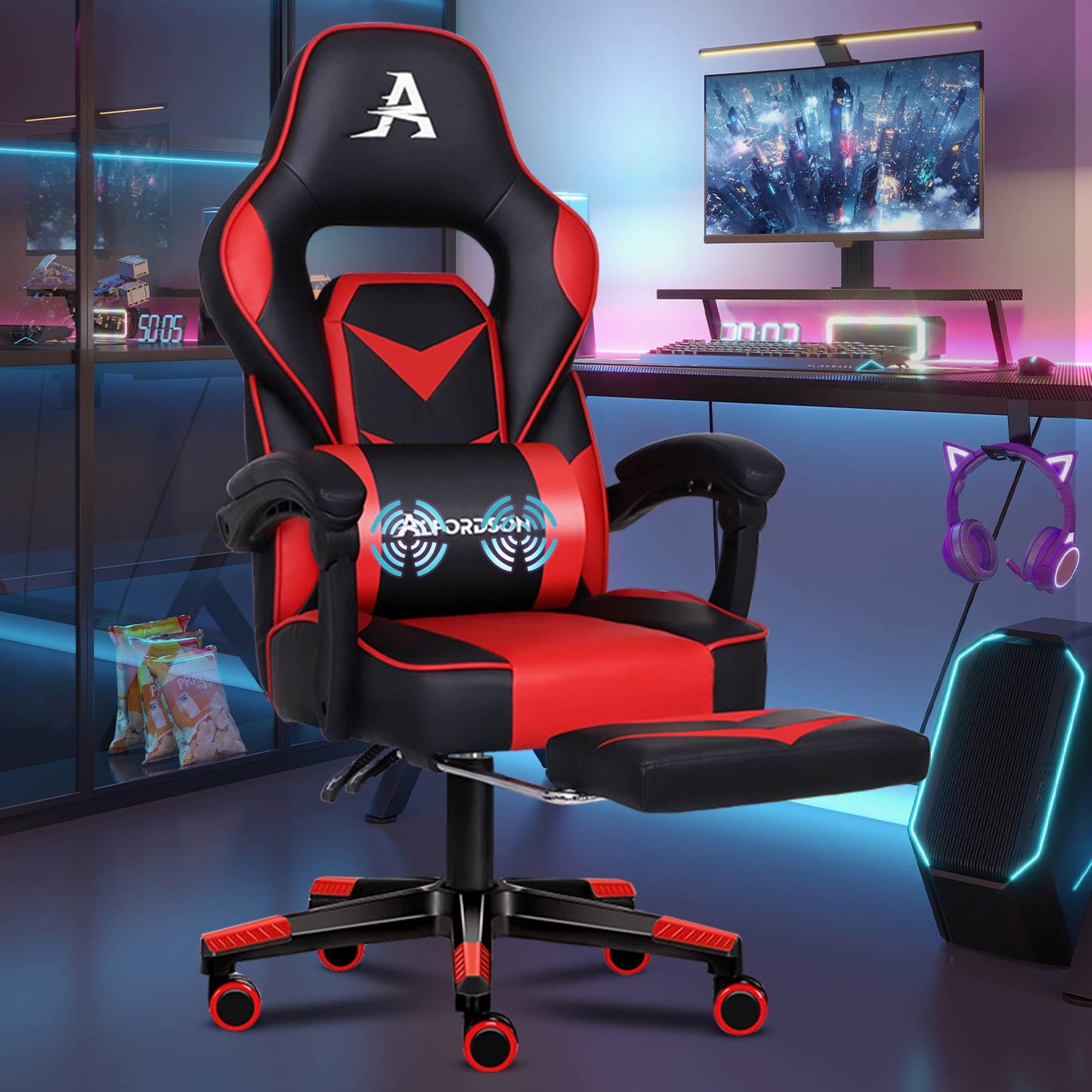 ALFORDSON Gaming-Stuhl Bürostuhl Dicke Polsterung Fußstütze Exekutive Rot