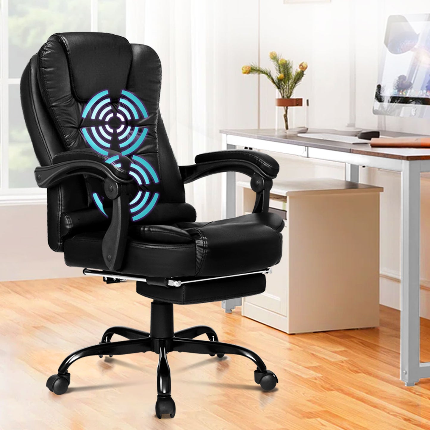 ALFORDSON Massage-Bürostuhl mit Fußstütze, Executive-Gaming-Sitz, PU-Leder