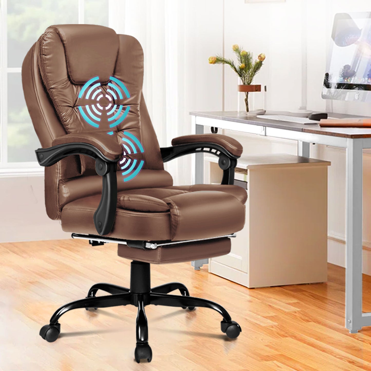 ALFORDSON Massage-Bürostuhl mit Fußstütze, Executive-Gaming-Sitz, PU-Leder