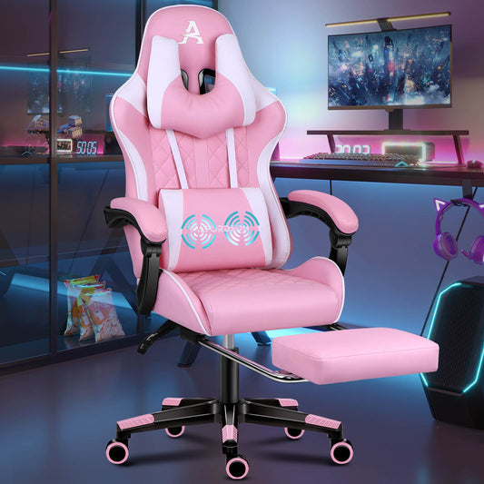 ALFORDSON Gaming Stuhl Office Racer Großes Lendenkissen Fußstütze Sitz Leder Rosa