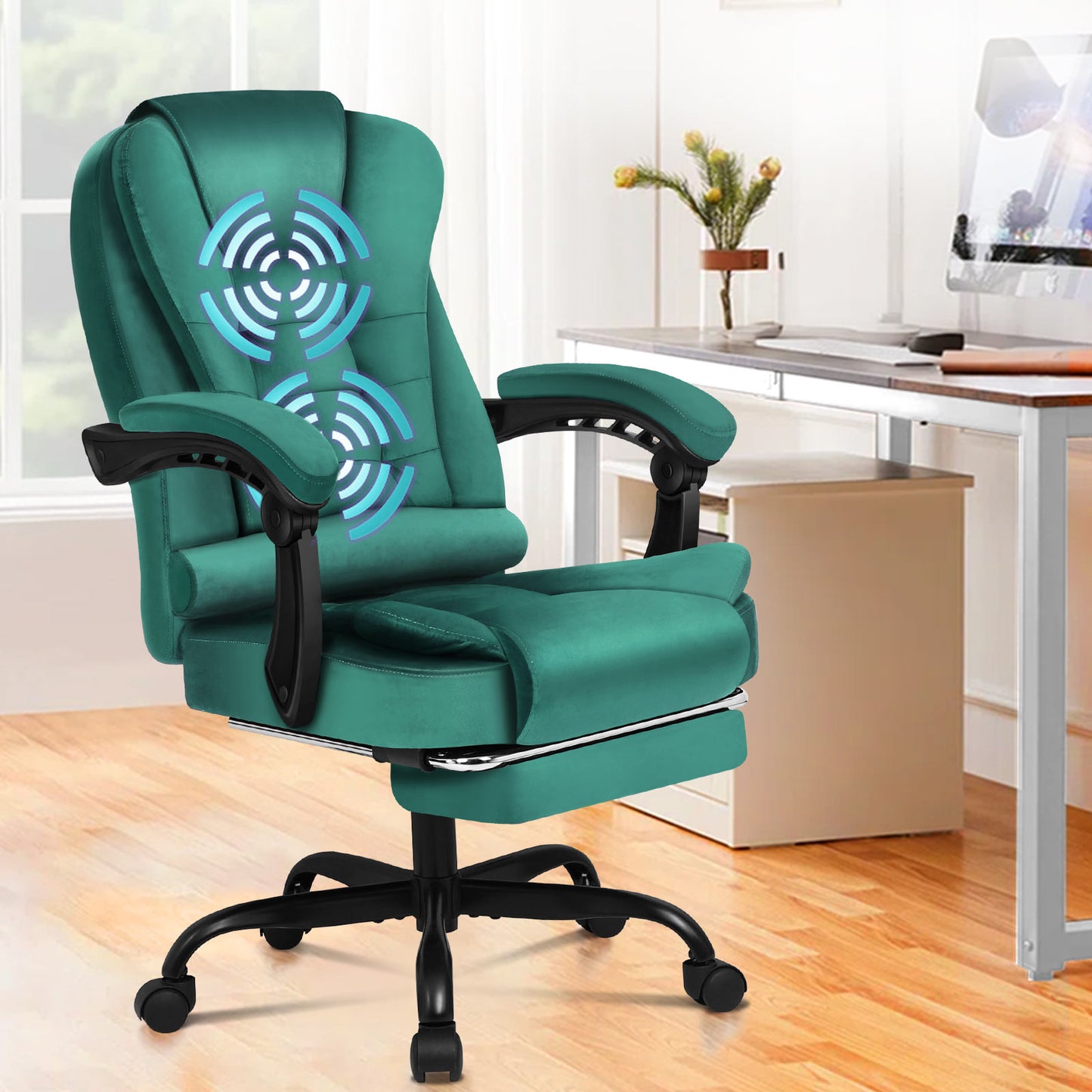 ELFORDSON Massage-Bürostuhl mit Fußstütze Samt Grün Executive-Gaming-Sitz