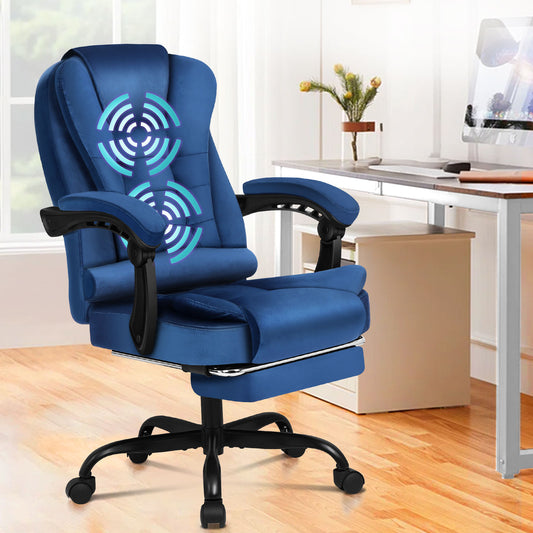 ALFORDSON Massage-Bürostuhl mit Fußstütze Samt Blau Executive-Gaming-Sitz