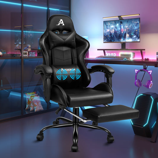 ALFORDSON Gaming Stuhl Bürostuhl Racing Stuhl Fußstütze Sitz PU Leder Schwarz