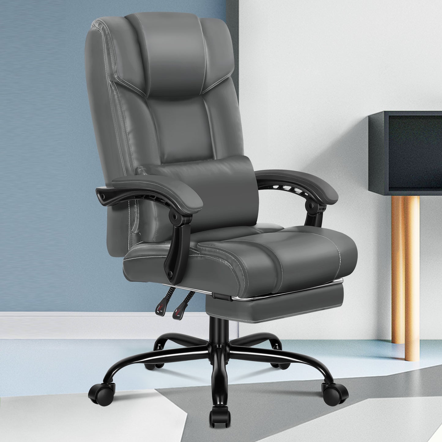 ALFORDSON Bürostuhl Exekutive Computer Spielen PU-Ledersitz Recliner Grau