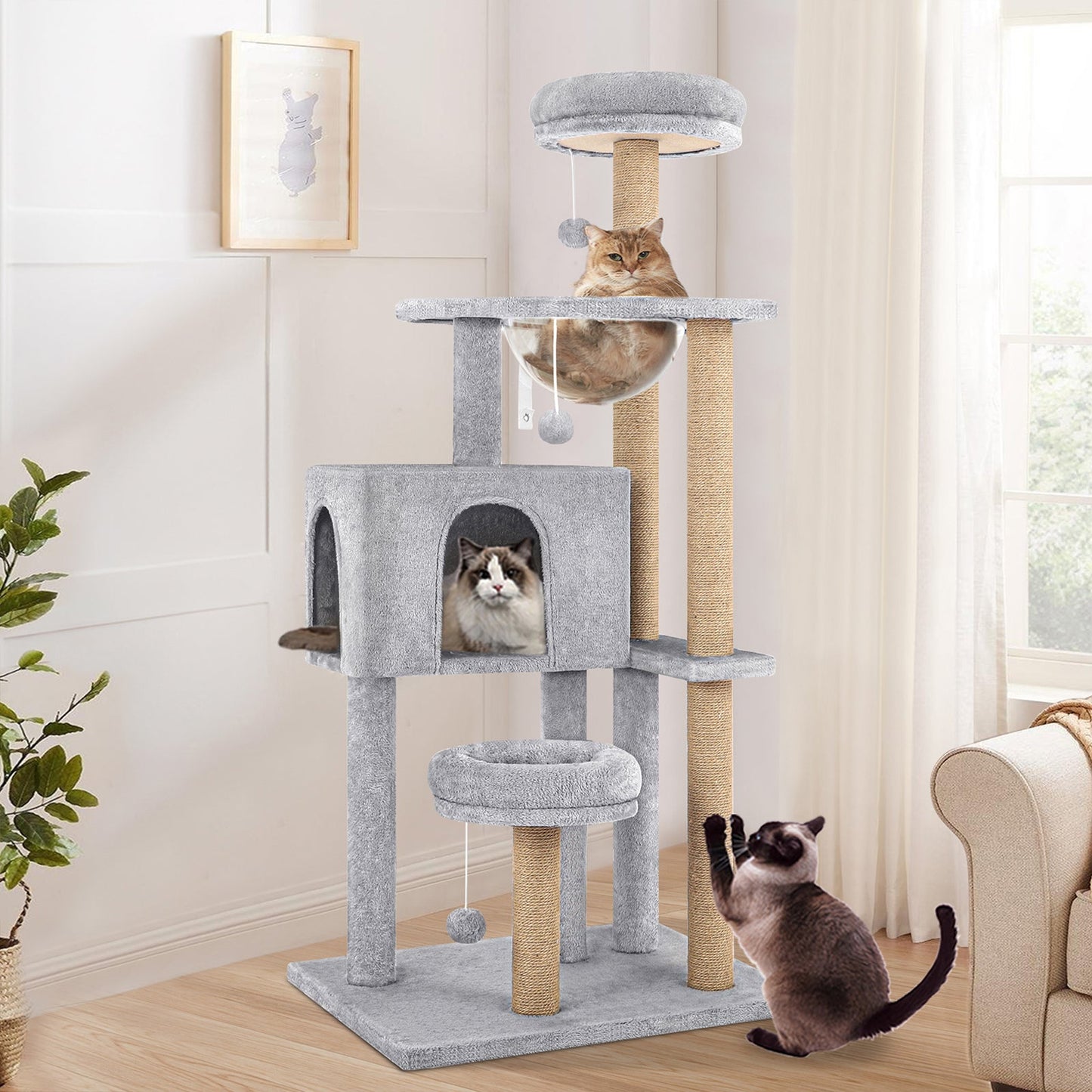 Kratzbaum, Kratzbaum, Holz, Kratzbaum, Condo-Hausbett, 141 cm