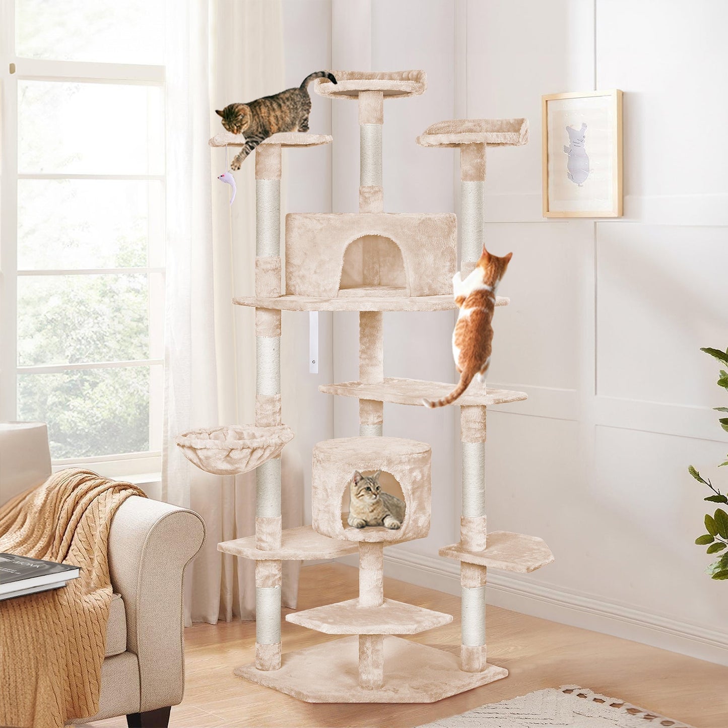 Kratzbaum mit Anti-Kipp-Set – Beige, 202 cm