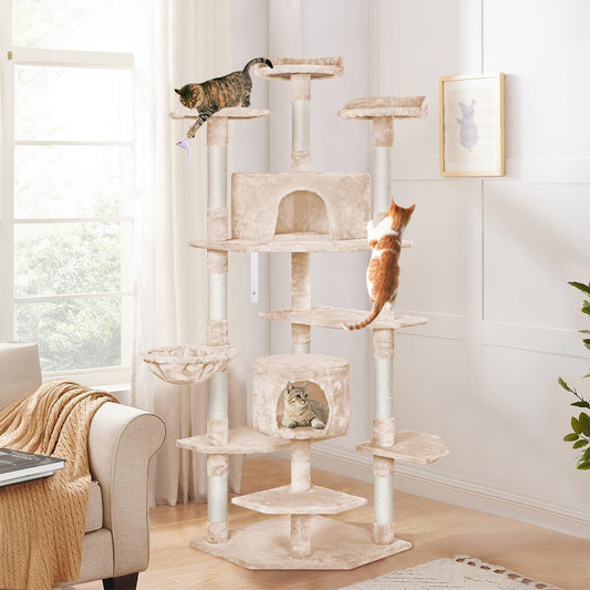 Kratzbaum mit Anti-Kipp-Set – Beige, 202 cm