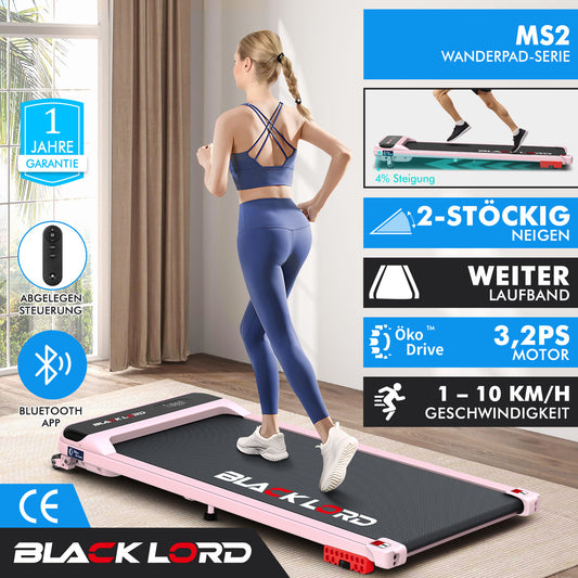 BLACK LORD Laufband Elektrisch Tretmühle  Zuhause Büro Fitnessstudio Steigung, Rosa