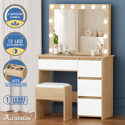 ALFORDSON Frisiertisch-Hocker-Set Schminktisch LED Spiegel Schrank Schlafzimmer