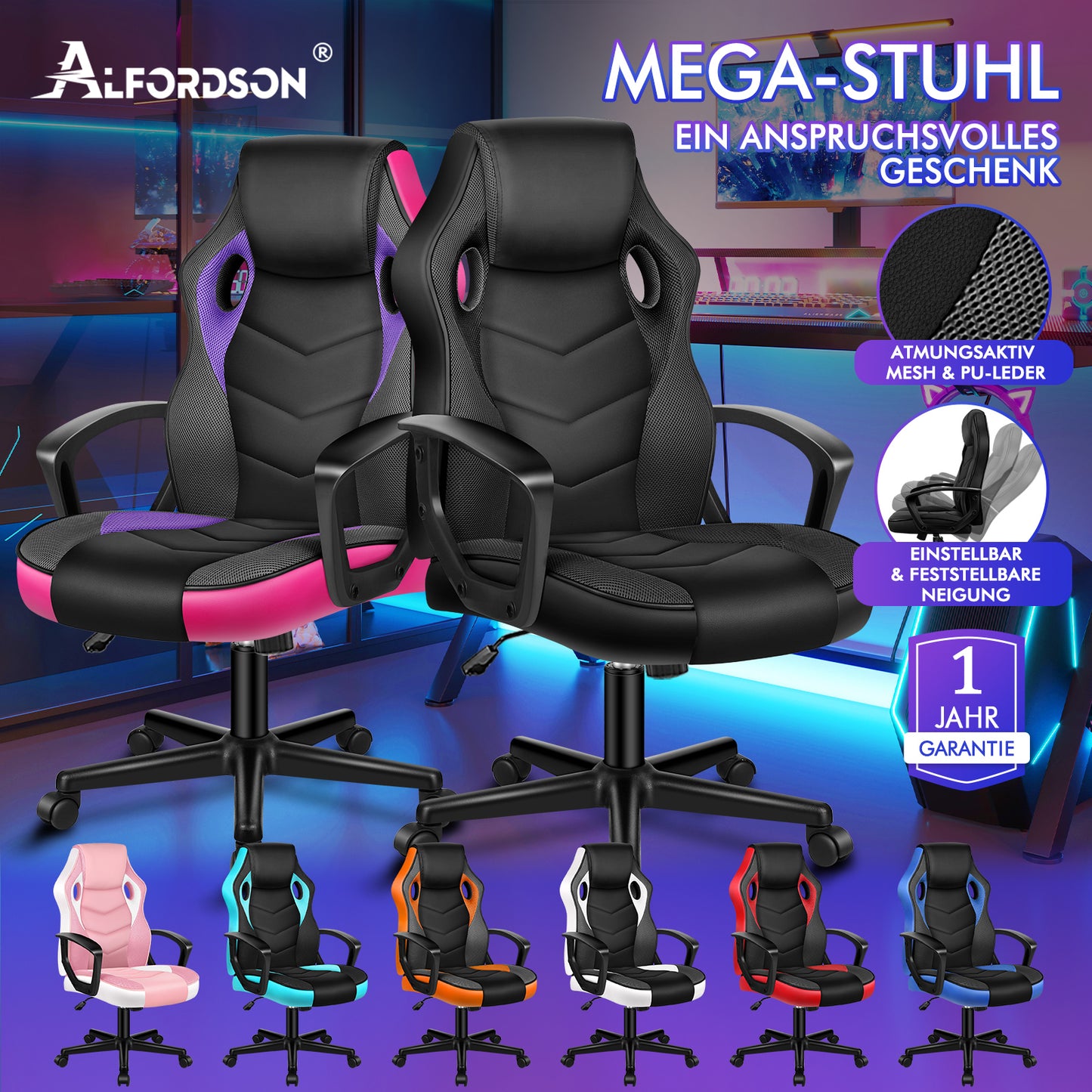 ALFORDSON Gaming Stuhl Racing Büro Ergonomisch Drehbar Exekutive Computer Sitz