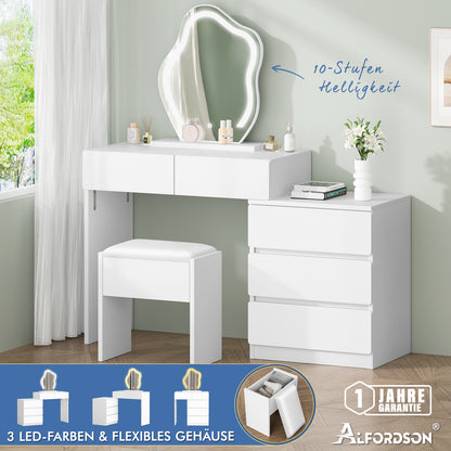 ALFORDSON Frisiertisch-Hocker-Set Schminktisch LED Spiegel Schrank Schlafzimmer