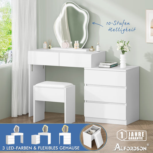 ALFORDSON Frisiertisch-Hocker-Set Schminktisch LED Spiegel Schrank Schlafzimmer