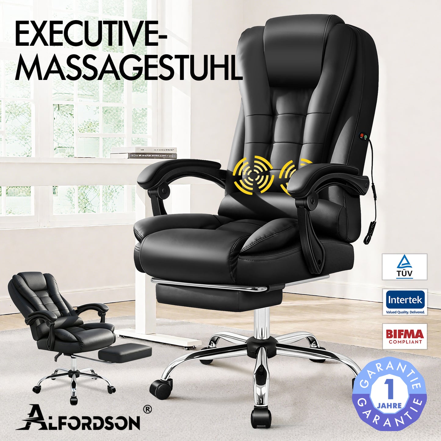 ALFORDSON Massage-Bürostuhl Gaming-Stuhl Executive-Sitz PU-Leder Computer Racer, Schwarz