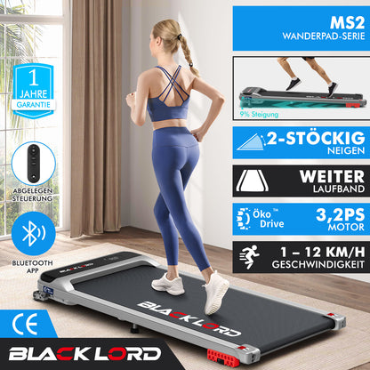 BLACK LORD Laufband Elektrisch Tretmühle  Zuhause Büro Fitnessstudio Steigung, Silber