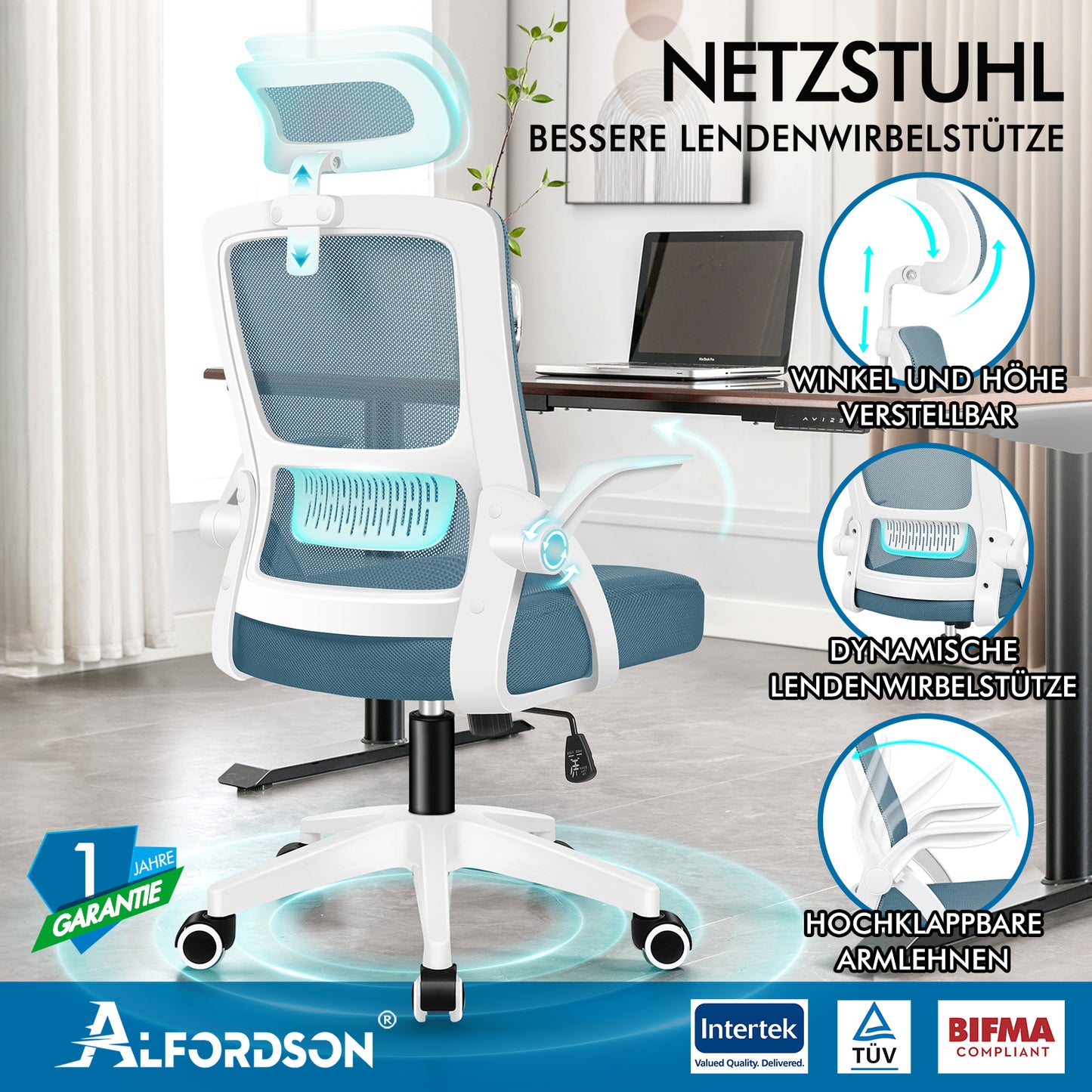 ALFORDSON Mesh Office Chair Executive Fabric Seat Reclining for Gaming Racing Computer