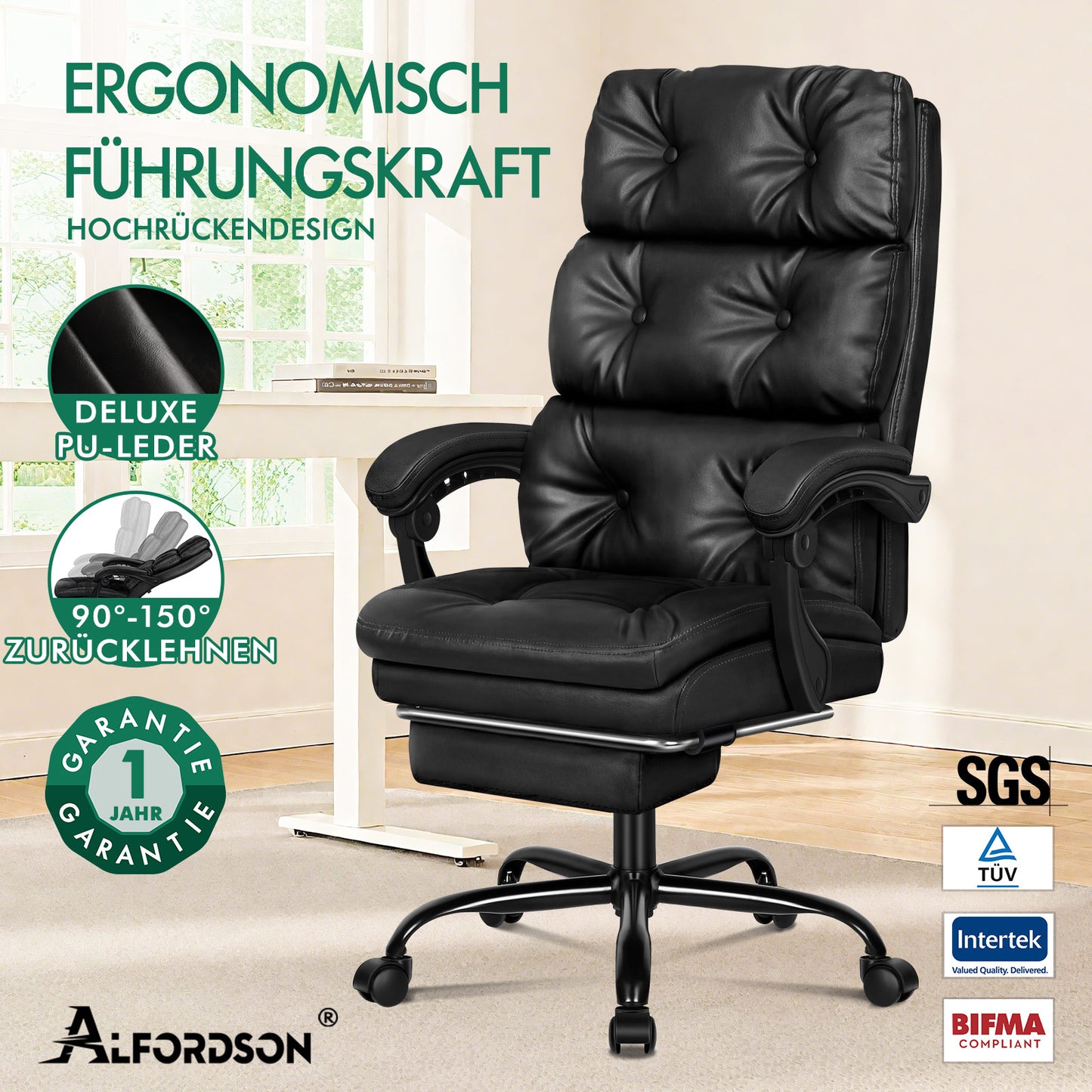 ALFORDSON Bürostuhl Exekutive Computer PU Leder Sitz Arbeit Recliner Gaming