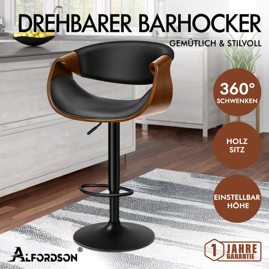 ALFORDSON 1x Barhocker Küchendrehstuhl Holz Leder Gasdruckfeder Trice