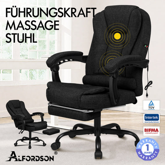 ALFORDSON Massage-Bürostuhl mit Fußstütze Schwarzer Stoff Executive-Gaming-Sitz