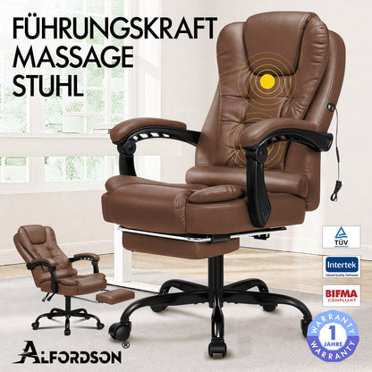 ALFORDSON Massage-Bürostuhl mit Fußstütze, Executive-Gaming-Sitz, PU-Leder