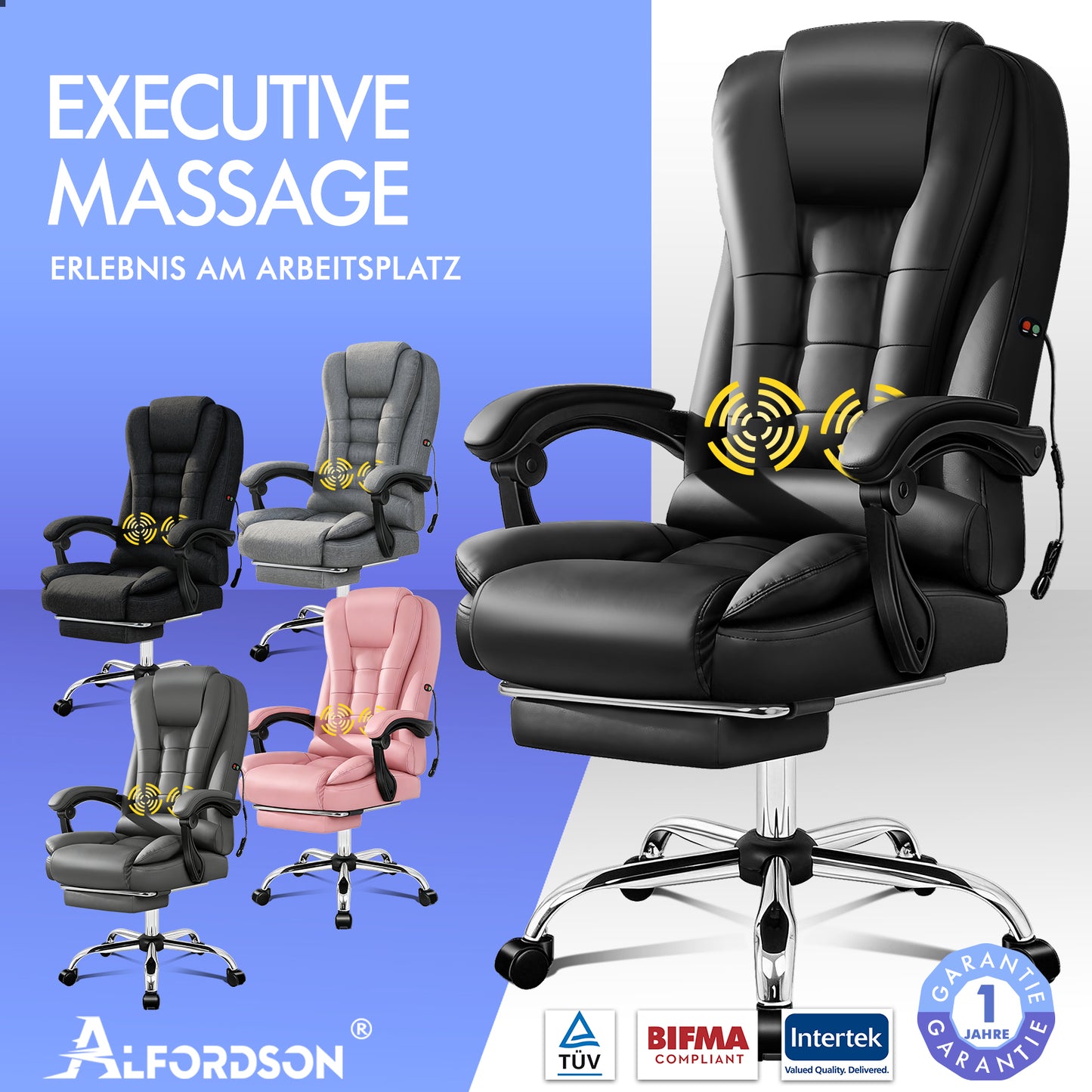 ALFORDSON Massage-Bürostuhl Executive Gaming Racing Sitz PU-Leder Stoff