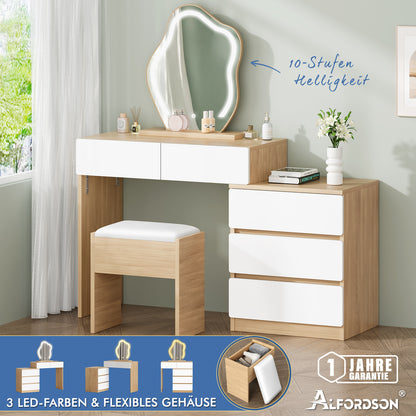 ALFORDSON Frisiertisch-Hocker-Set Schminktisch LED Spiegel Schrank Schlafzimmer