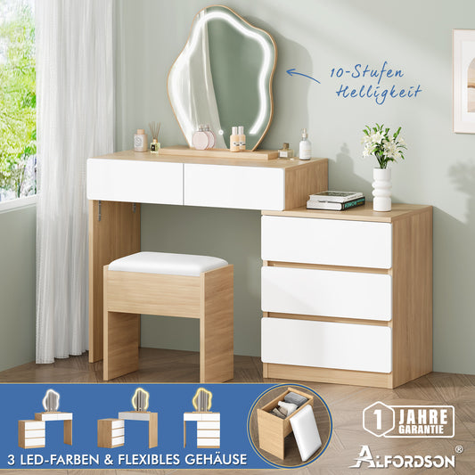 ALFORDSON Frisiertisch-Hocker-Set Schminktisch LED Spiegel Schrank Schlafzimmer