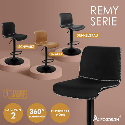 ALFORDSON 2x Bar Stools Remy Kitchen Chair Gas Spring Swivel Chair Vintage Fabric, Black