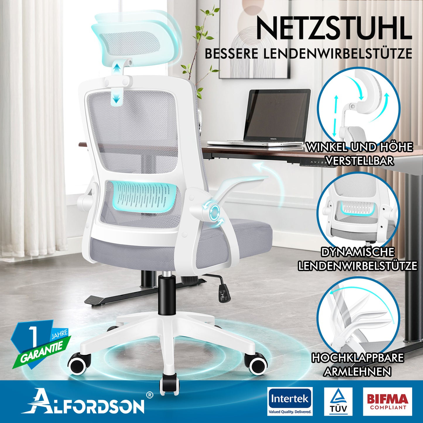 Silla de oficina ALFORDSON de malla con asiento ejecutivo de tela reclinable para juegos, carreras y ordenador