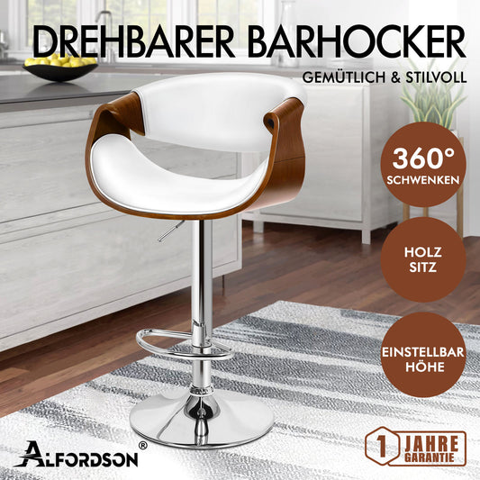 ALFORDSON 1x Barhocker Küchenstuhl Drehstuhl Holz Leder Trice Weiß